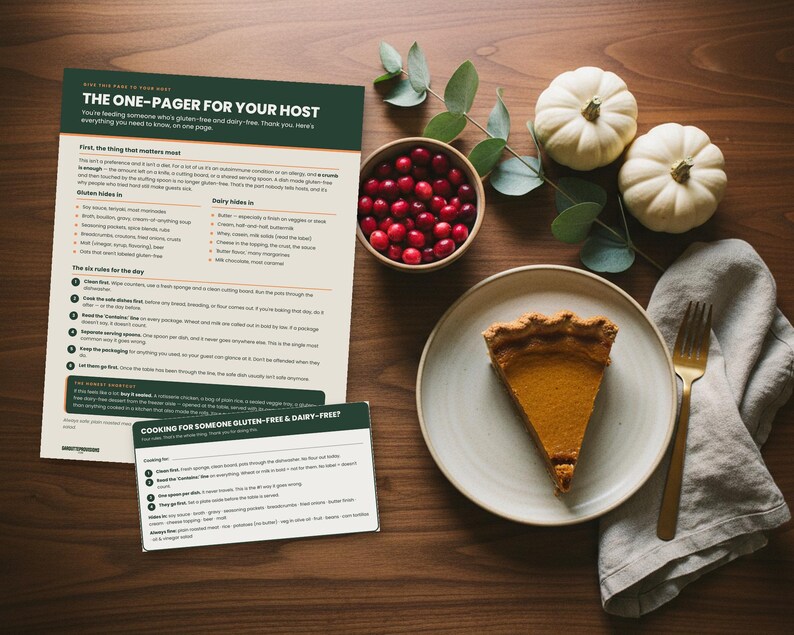 The Host Kit: gluten free Thanksgiving host guide printable PDF, celiac and dairy free holiday checklist (image 1)