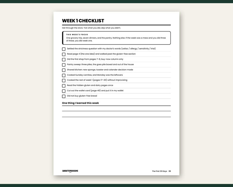 Preview of page 39 from The First 30 Days: gluten free dairy free grocery list and pantry sweep, part of this celiac disease guide for the newly diagnosed printable