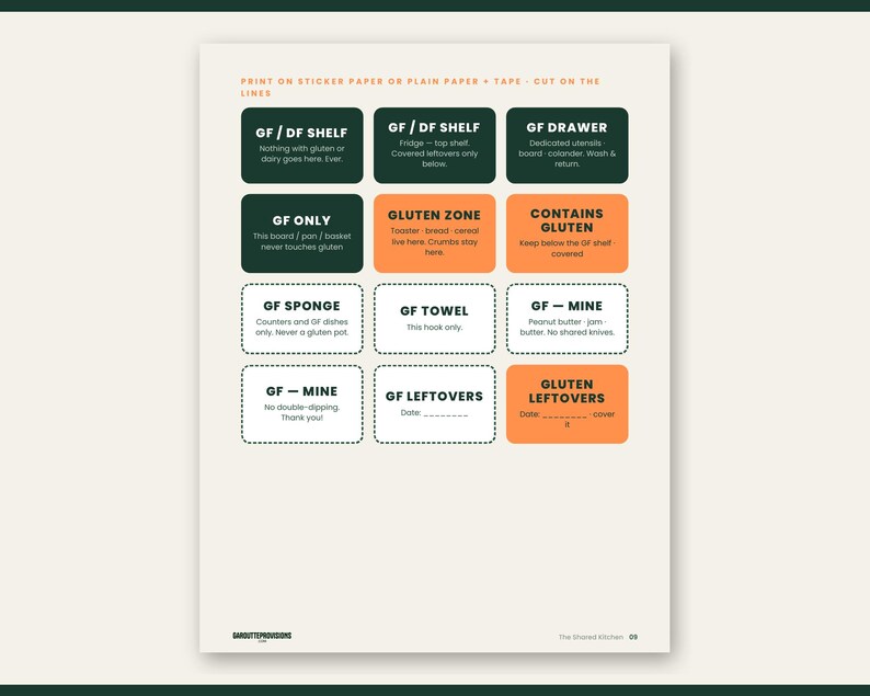 The Shared Kitchen: celiac cross contamination checklist printable PDF, gluten free shared kitchen guide with zone labels (image 8)