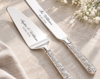 Personalisiertes Tortenheber-Set für die Hochzeit, individuell graviertes Tortenheber-Set, Hochzeitsgeschenk, Geschenk für Paare, Vintage-Tortenheber-Set