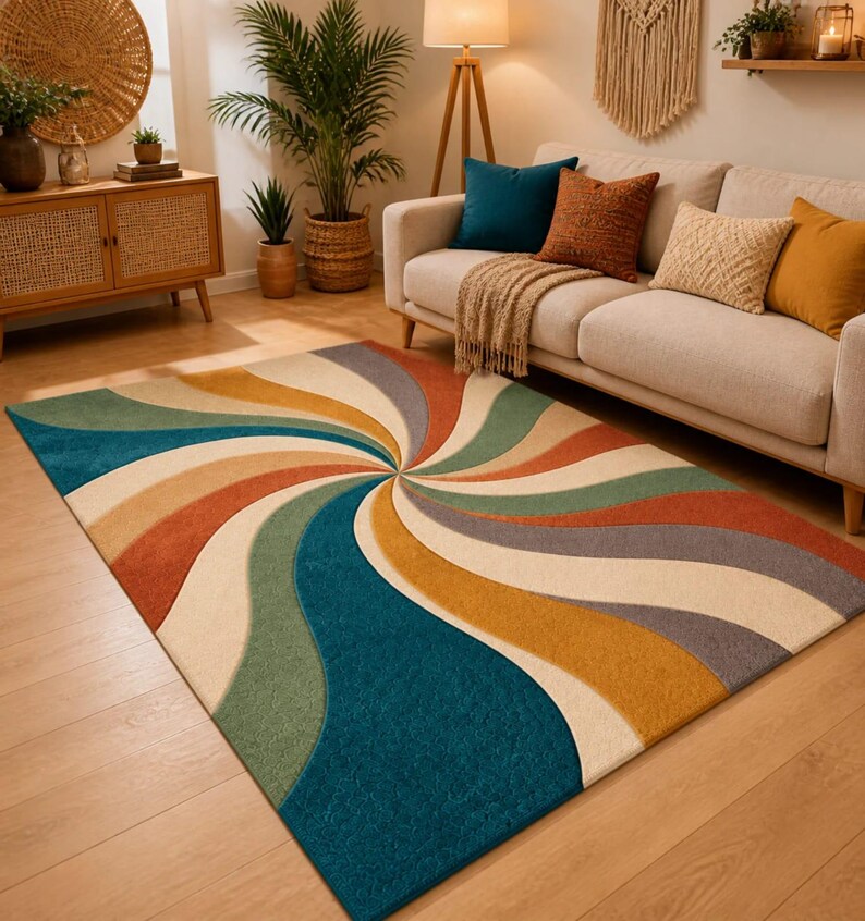 Hand-tufted Abstract Rug, New Zealand Wool, Modern Swirl Design - Etsy