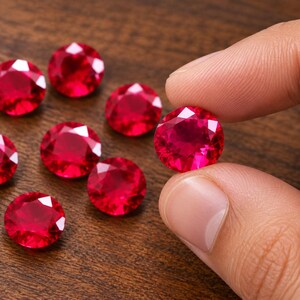AAA+ 15 CT Lot Certified Blood Red Color Lab Grown Ruby ,Round Cut ,VVS1 Clarity Gemstone (7 x 7 MM) Pcs 10 Lot Making For Jewellery