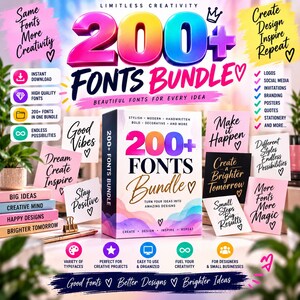 200+ Fonts Bundle | Stylish Font Collection | Script & Handwritten Fonts | Digital Fonts for Creative Projects
