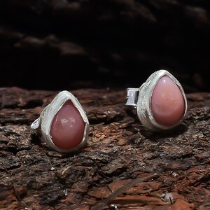 Pink Opal Tiny Sterling Silver Studs Earrings: Birthstone Jewelry