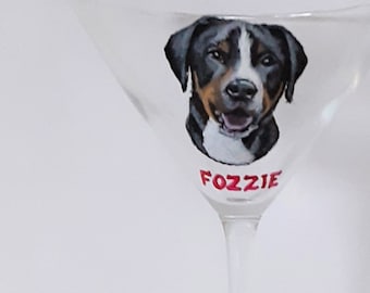 Custom Martini Glass, Rottweiler Portrait, Dog Art, Painted Stemware, Custom Bar Decor, Pet Painting on Glass,