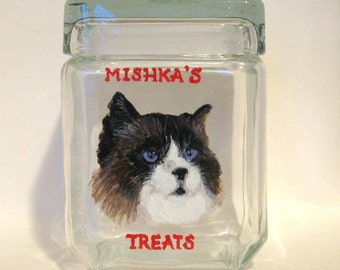 Persian Cat, Treat Jar, Snack Container, Personalized Cat Food Canister, Pet Portrait, Painted Pet Art, Animal Art, Personalized Art