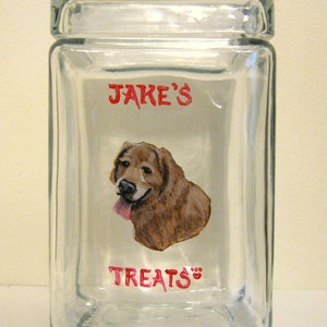 Golden Retriever, Hundgodisburk, Anpassad behållare, Husdjursporträtt, Målat glas, Hundkexhållare, Snacksbehållare, Personligt husdjur, Hund