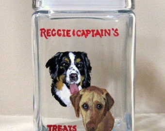 Handpainted Jar for Dog Biscuits, Pet Treat Container, Kitchen Canister, Dog Food Holder, Pet Storage, Kitchen Decor, Dog Art, Pet Food