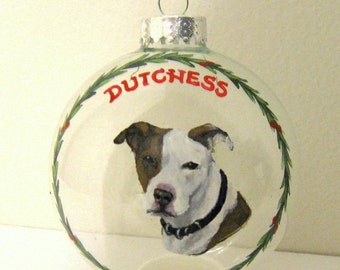 Pitbull, Personalisiertes Ornament, Hundeportrait, Weihnachtskugel, bemalter Hund, Haustier Verlust Memorial, personalisierter Hund, Geschenk für Mama, Verlust des Hundes, Haustierkunst