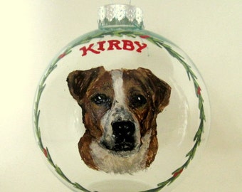 Pet Portrait, Dog Portrait, Personalized Pet, Christmas Ornament, Pet Loss Memorial, Dog Art, Handpainted Glass Ball, Holiday Decoration