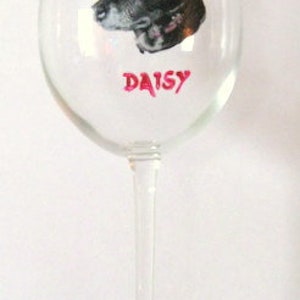 Personalized Pet Portrait on a Wine Glass, Handpainted Dog From a Pet Photo, Custom Bar Decor, Rememberance Gift for Him or Her image 2