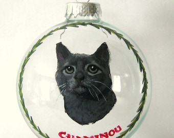 Gray Cat Painting, Personalized Pet Portrait, Cat Loss, Pet Memorial, Christmas Ball, Custom Cat, Gift for Mom, Pet Rememberance, Glass Art