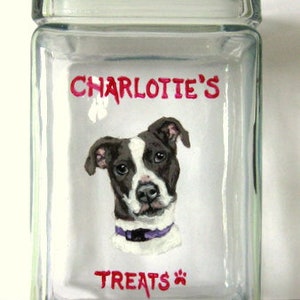 Dog Mom or Dad Gift, Pitbull Treat Jar, Canister for Dog Biscuits, Pet Storage Jar, Personalized Pet Portrait from Photo, Dog Painting