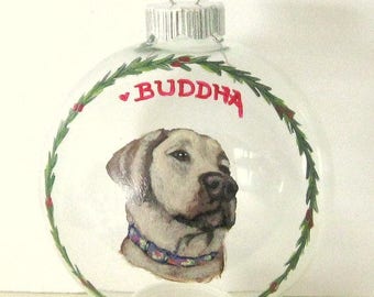 Yellow Lab Christmas Ornament, Custom Pet Portrait Painting, Personalized Glass Ball, Pet Loss Memorial, Dog Ornament, Glass Painting