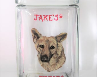 Dog Biscuit Holder, Pet Treat Jar. German Shepherd , Custom Pet Portrait, Personalized Dog Decor, Custom Kitchen Canister, Dog Art