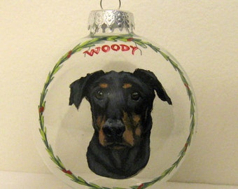Doberman Pinscher, Dog Ornament, Pet Loss Memorial, Personalize Pet, Glass Ball, Christmas, Pet Decor, Custom Pet Portrait, Dog Art, Animal
