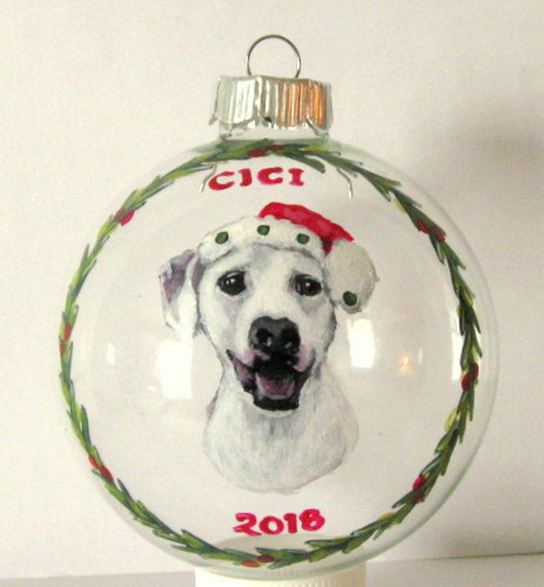 Dog Lover Gift for Mom or Dad Personalized Pet Portrait Painting Pet Loss Memorial White Dog Custom Christmas Ornament