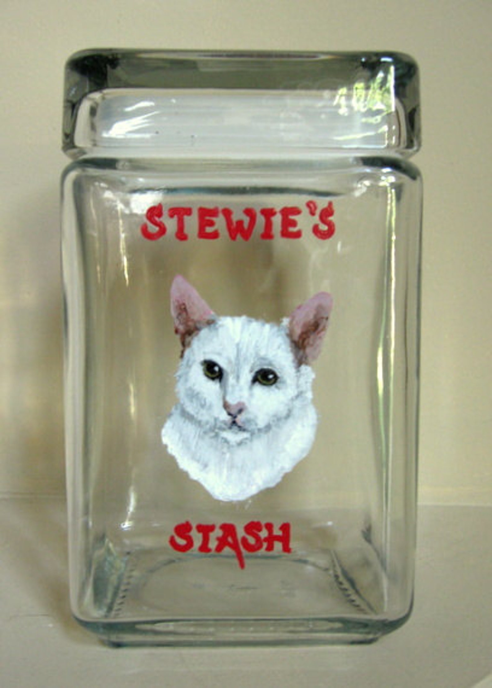 White Cat Pet Treat Jar Snack Catnip Container Custom Etsy
