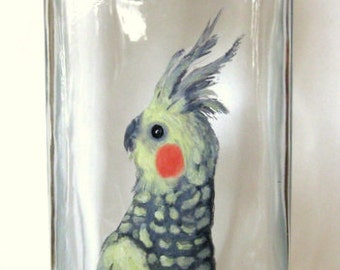 Cockatiel, Bird Seed Jar, Personalized Pet, Bird Painting, Handpainted Glass, Kitchen Decor, Seed Holder, Custom Pet Portrait, Storage Jar