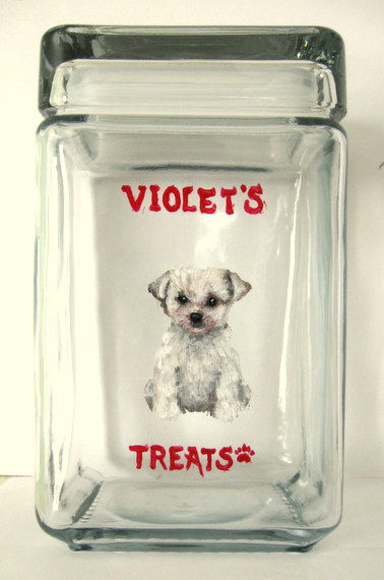 Maltese Dog Treat Jar Painted Glass Dog Biscuit Holder Etsy