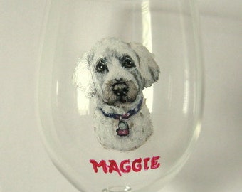 Goldendoodle, Custom Hand Painted Wine Glass, Personalized Gift, Dog Portrait, Painted Cocktail Glass, Custom Bar Decor, Pet Loss Memorial