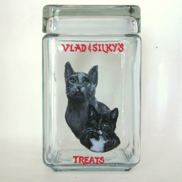 Cat Treat Jar, Catnip, Custom Canister, Hand Painted Pet Portrait, Kitten Treats, Painted Glass Jar, Animal Art, Cat Lover, Feline Painting