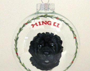 Dog Portrait, Custom Pet, Black Dog, Hand Painted Ornament, Original Art, Pet Loss Memorial, Glass Ball, Christmas Decoration, Animal Art