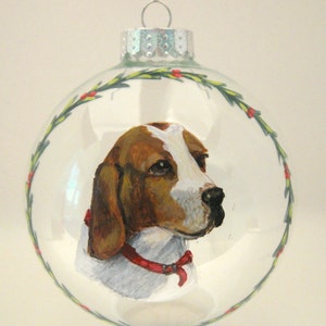 Dog Ornament, Beagle, Christmas Ball, Personalized Pet, Hand Painted Dog, Pet Memorial, Dog Loss, Custom Dog, Painted Dog, Holiday Decor