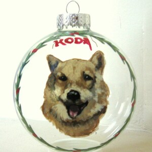Dog Christmas Ornament, Personalized Pet, Hand Painted Glass, Ball, Holiday Decoration, Loss of Dog Memorial, Gift for Mom, Gift for Dad