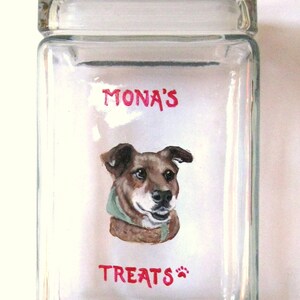 Pet Treat Jar, Custom Canister, Dog Biscuit Holder, Custom Pet Portrait Painting, Green Dog Scarf, Dog Treat Container, Pet Art Decor