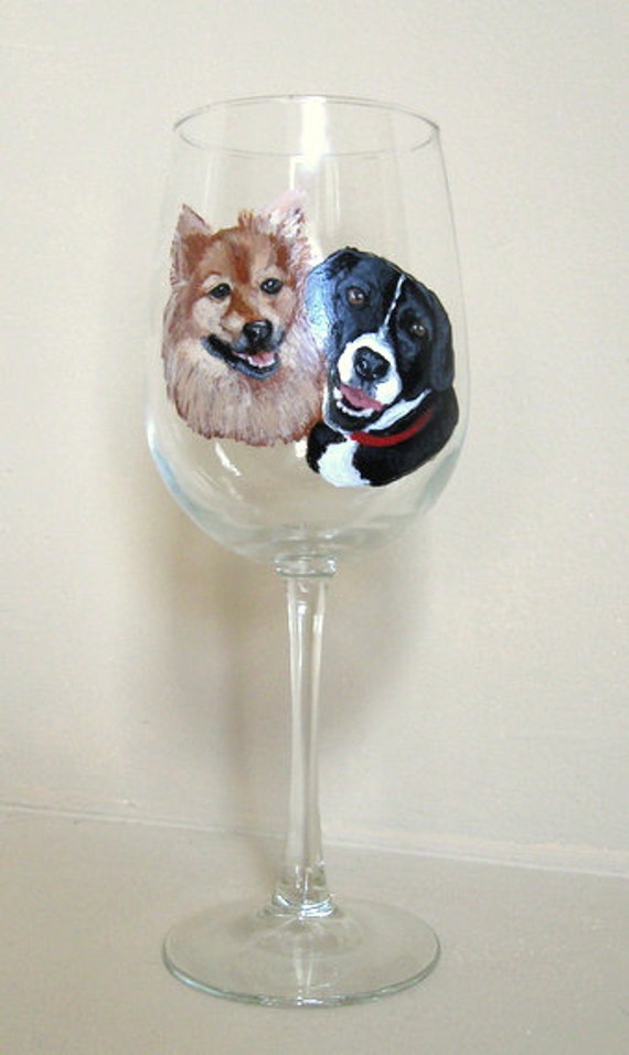 Custom Wine Glass Painted Dogs Pet Portrait Barware Dog Etsy