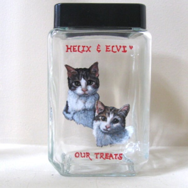Kittens, Cat Canister, Handpainted Jar, Pet Treat Holder, Cat Art, Kitten Painting, Snack Jar, Painted Pet, Custom Canister, Cat Art