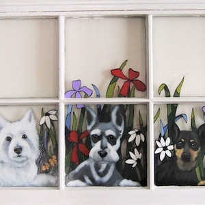 Custom Pet Portrait Window, Three Dogs in a Window, West Highland ...