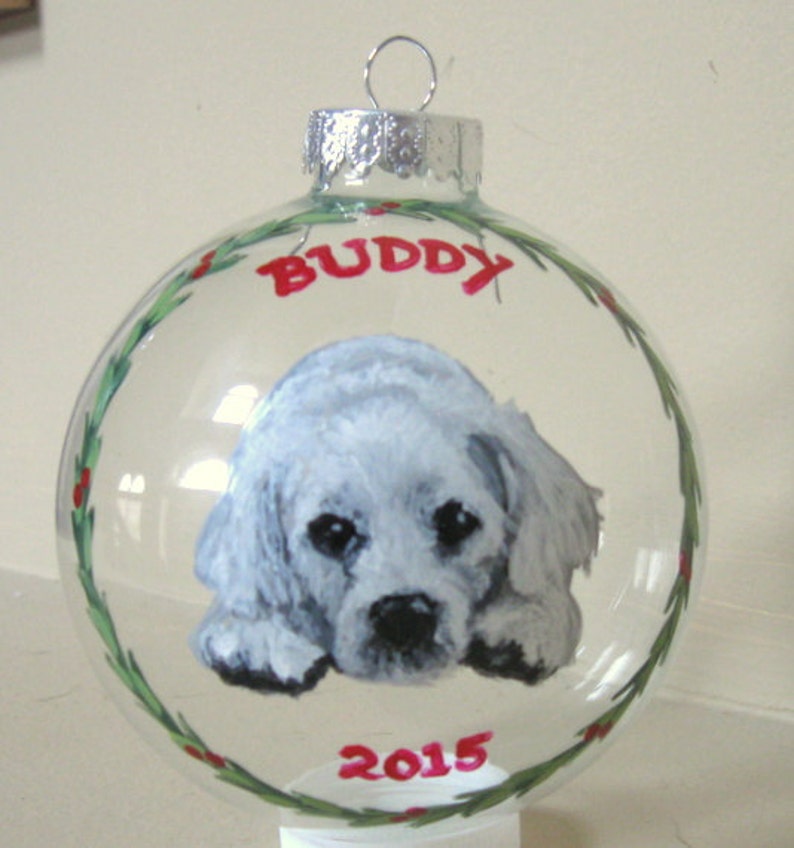 Bishon Frise, Dog Ornament, Custom Pet Portrait, Pet Memorial, Personalized Pet, Dog Art, Christmas Ball, Hand Painted Glass, Puppy, Petzoup image 1