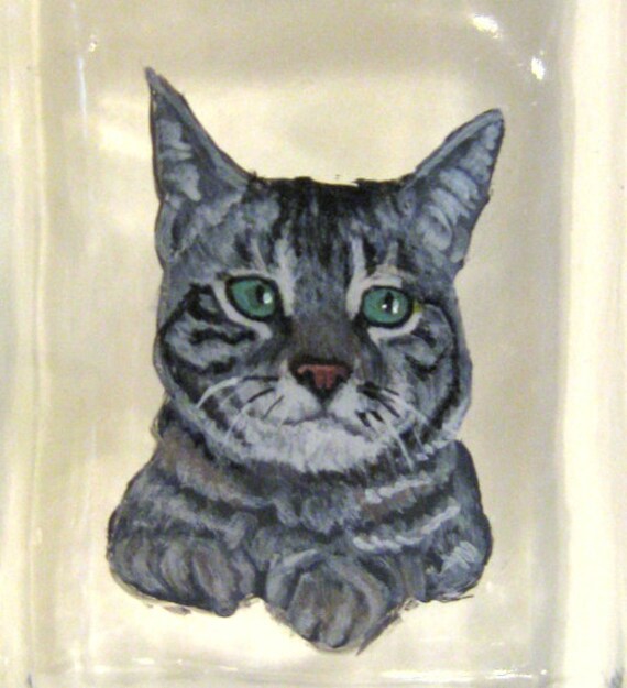 Chat Gris Animal De Compagnie Treat Jar Cadeau De Fête Des Mères Peinture De Chat Art Du Verre Rangement Pour Animaux De Compagnie Portrait