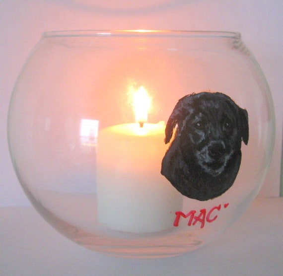Pet Rememberance Candle Holder Painted Dog Pet Memorial Black Labrador Retriever Glass Jar Dog Art Custom Pet Portrait Loss of Dog