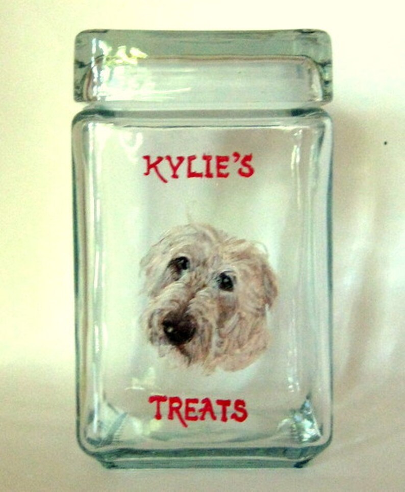 Dog Biscuit Jar Labradoodle Treat Jar Custom Pet Portrait Etsy