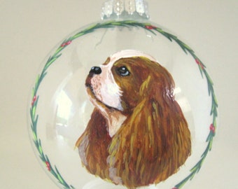 Cavalier King Charles Spaniel, Christmas Ornament, Custom Pet Portrait, Dog Art, Pet Loss Memorial, Holiday Decor, Glass Ornament