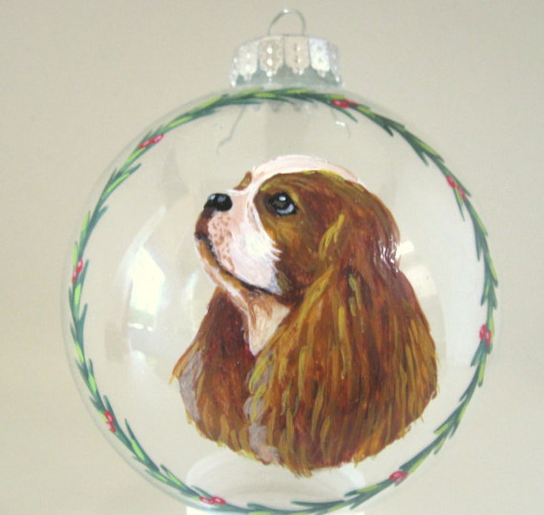 Glass Ornament Cavalier King Charles Spaniel Custom Pet Portrait Dog Art Pet Loss Memorial Holiday Decor Christmas Ornament
