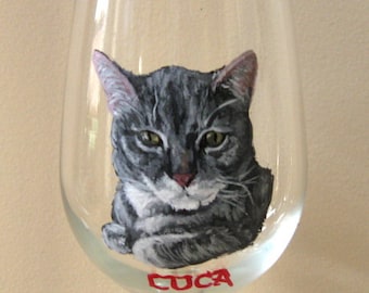 Cat, Painted Wine Glass, Cat Painting, Custom Pet Portrait, Cocktail Glass, Cat Art, Bar Decor, Personalized Pet