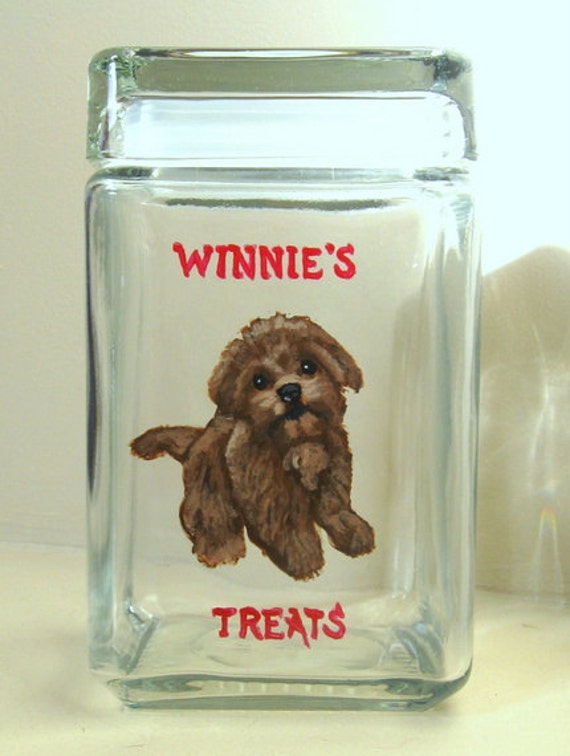 Items similar to New Puppy Gift, Dog Treat Jar, Custom Pet Portrait