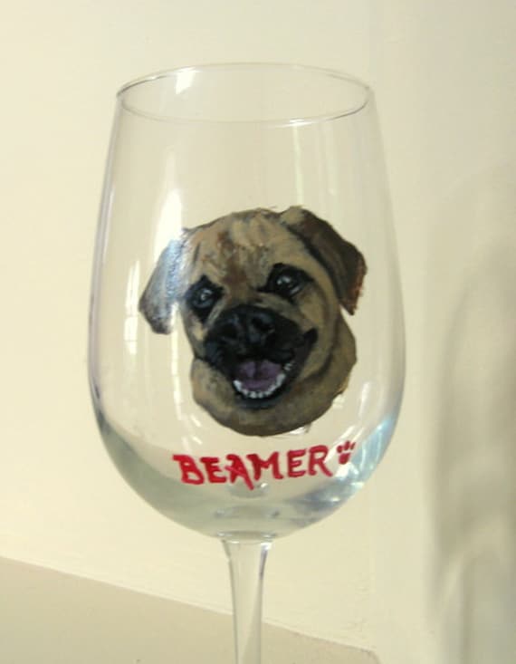 Pug Wine Glass Personalized Pet Painted Dog Custom | Etsy