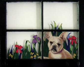 French Bulldog, Custom Dog Window, Pet Loss Memorial, Custom Pet Portraits, Dog Painting, Wall Hanging, Personalized Pet, Dog Art, Pet Decor