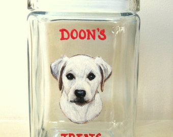 Yellow Lab Puppy, Dog Treat Jar, Hand Painted Glass Canister, Dog Biscuit Container, Pet Snack Jar, Custom Glassware, Dog Portrait