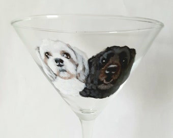 Mothers Day Gift, Custom Pet Portrait Martini Glass, Personalized Barware, Dog Painting, Cocktail Glass, Dog Art