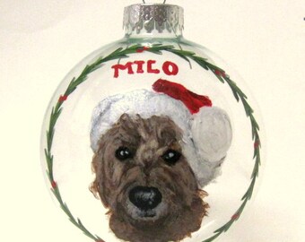 Labradoodle, Christmas Dog, Pet Ornament, Pet Loss Memorial, Handpainted Glass Ball, Decoration, Pet Painting, Custom Pet, Pet Portrait