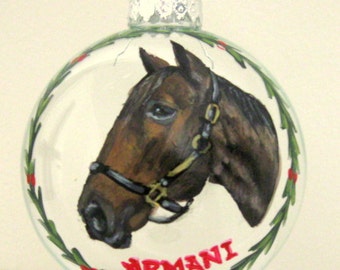 Horse Ornament, Equestrian Art, Pet Loss Memorial, Personalized Pet, Horse Painting, Christmas, Custom Ornament, Glass Art, Horse Lover