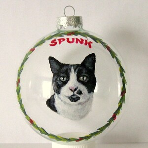 Black and White Cat Custom Christmas Ornament, Pet Portrait Painting from a Photo, Cat Loss Rememberance Memorial, Gift for Mom or Dad