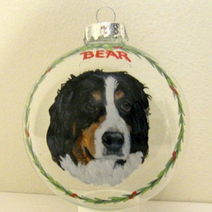 Custom Pet Portrait Painting, Bernese Mountain Dog, Custom Ornament, Painted Dog, Pet Memorial, Loss of Dog, Christmas Ball, Rescue, Petzoup
