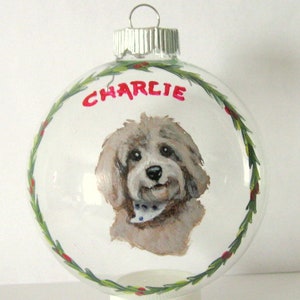 Custom Pet Portrait Christmas Ornament, Pet Loss Memorial, Goldendoodle Painting, Dog Art, Personalized Bauble, Dog Lover Gift
